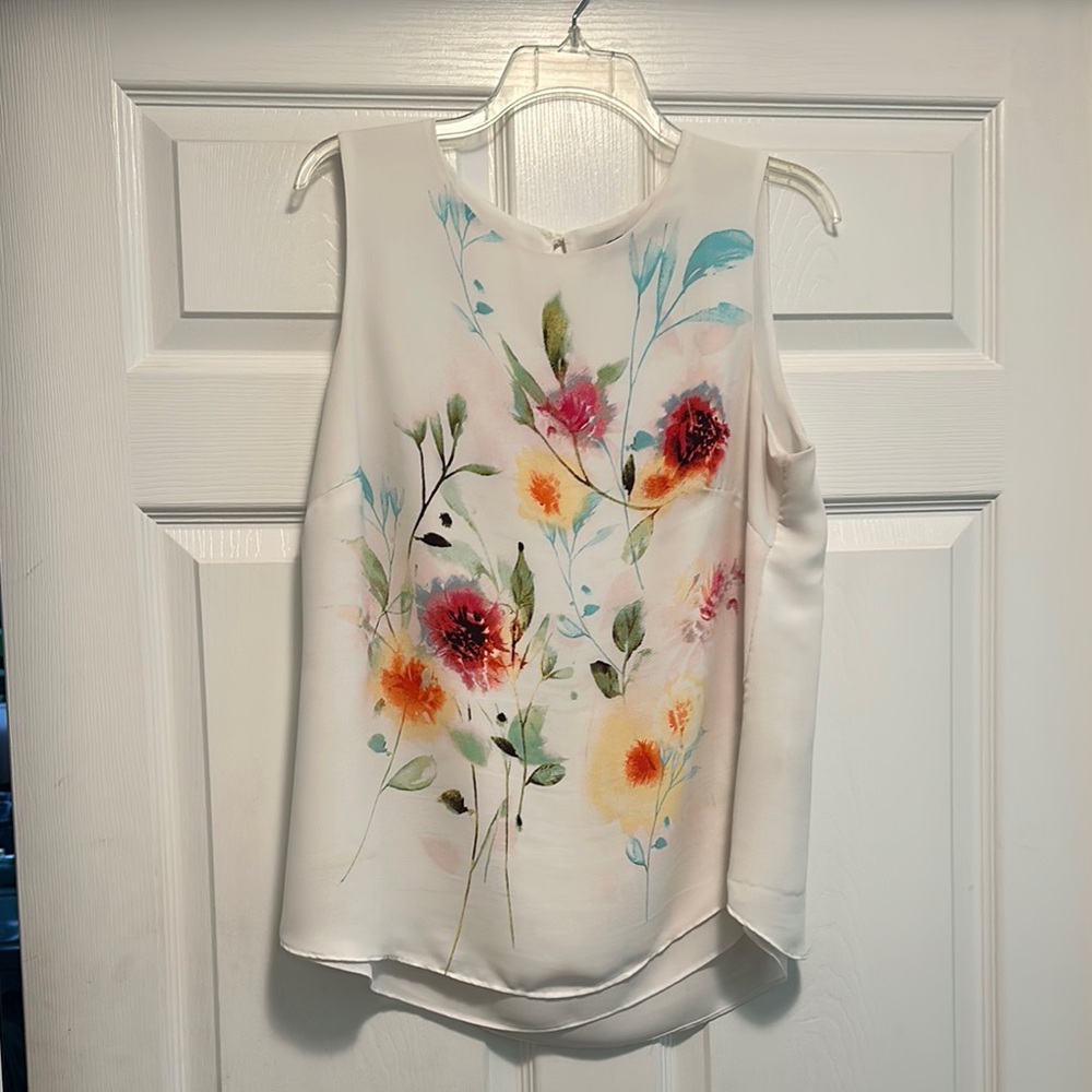Rose & Olive Sleeveless White and Orange Blouse